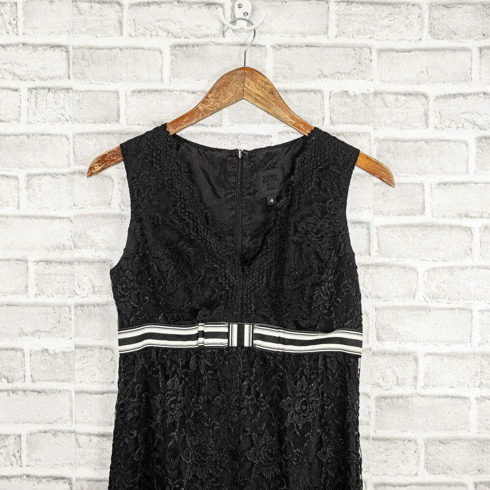 ANNA SUI V-neck Lace Empire Waist Dress Sleeveless in Black Size 4 - Picture 7 of 9
